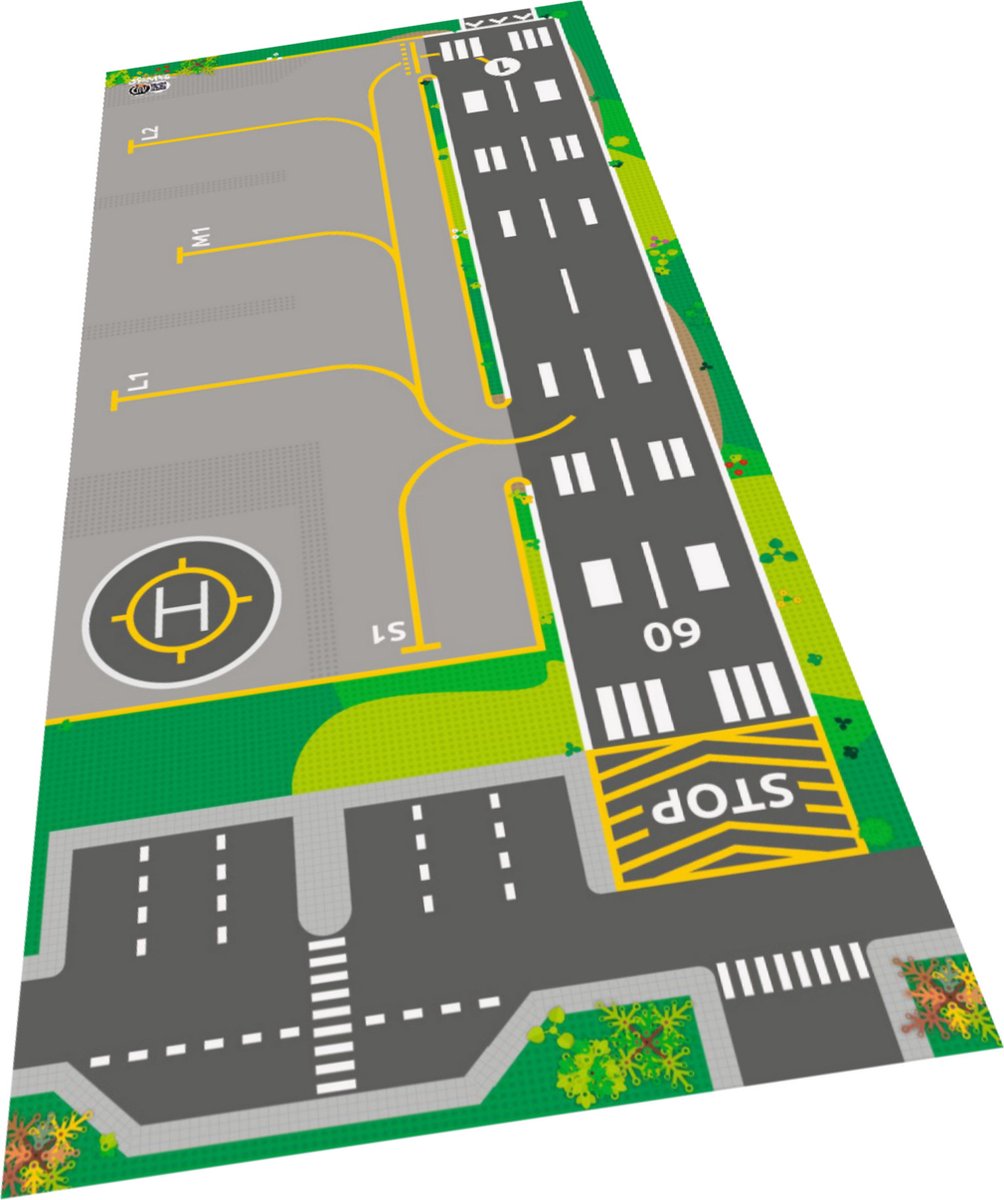 BrickMaps 32437001 - City - Airport - Wegplaat speelmat voor Vliegtuig - Formaat gelijk aan 3x7 bouwplaat